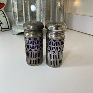 Godinger Silver plated and Cobolt Blue Salt and Pepper Shakers